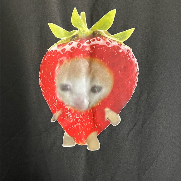 Black  T-Shirt with Strawberry Cat Design - Picture 2 of 3
